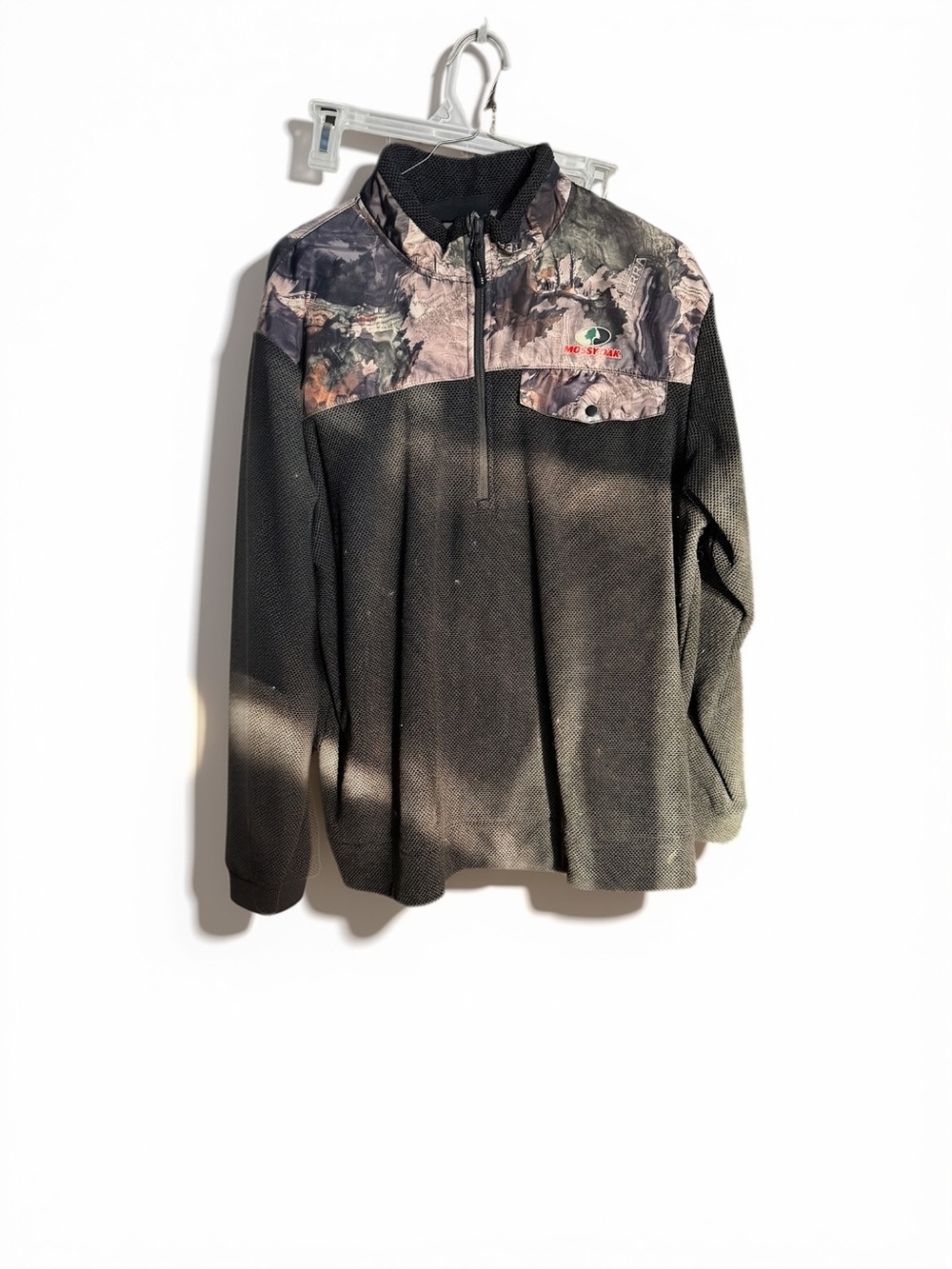 Mossy Oak Men's Black Fleece Pullover with Camo